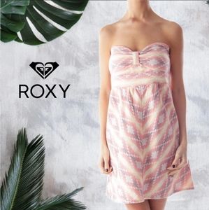 ROXY Strapless Multicolor Striped Aztec Summer Fit & Flare Mini Dress